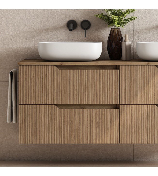 Mueble de baño suspendido SARAO con encimera madera Mueble de baño suspendido SARAO con encimera madera