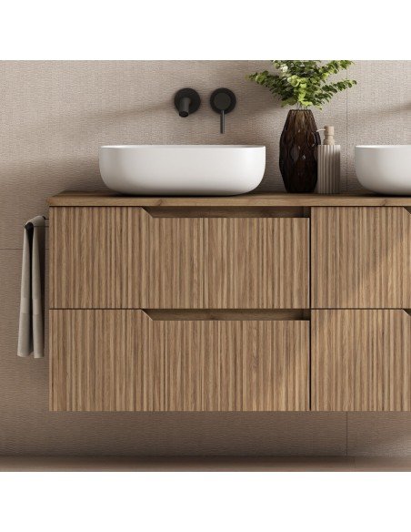 Mueble de baño suspendido SARAO con encimera madera