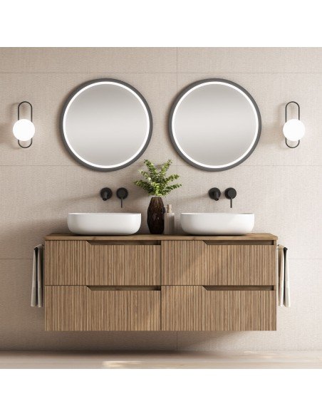 Mueble de baño suspendido SARAO con encimera madera