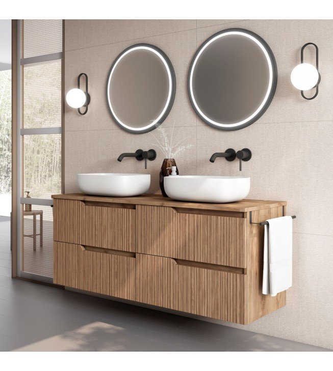 Mueble de baño suspendido SARAO con encimera madera Mueble de baño suspendido SARAO con encimera madera