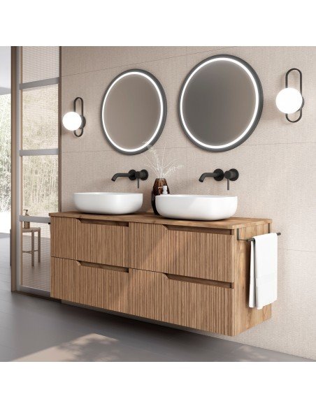 Mueble de baño suspendido SARAO con encimera madera