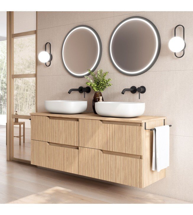 Mueble de baño suspendido SARAO con encimera madera Mueble de baño suspendido SARAO con encimera madera