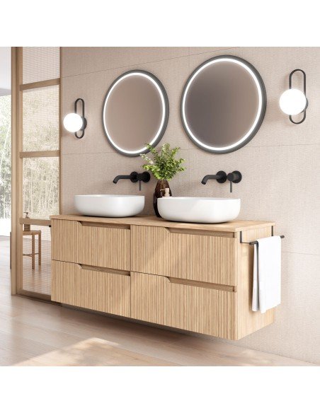 Mueble de baño suspendido SARAO con encimera madera