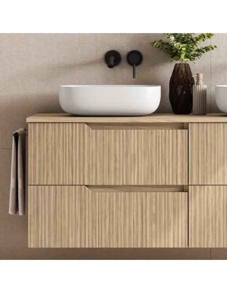 Mueble de baño suspendido SARAO con encimera madera