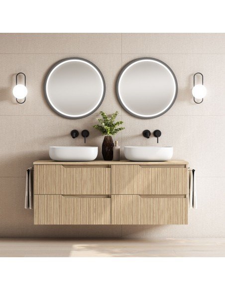 Mueble de baño suspendido SARAO con encimera madera