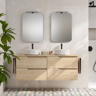 Mueble de baño suspendido SARAO con encimera madera