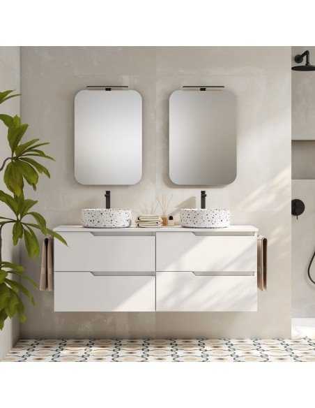 Mueble de baño suspendido SARAO con encimera madera