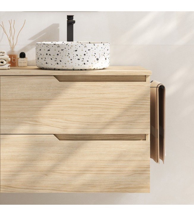 Mueble de baño suspendido SARAO con encimera madera Mueble de baño suspendido SARAO con encimera madera