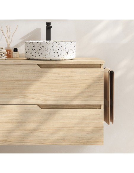 Mueble de baño suspendido SARAO con encimera madera