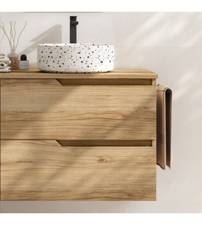 Mueble de baño suspendido SARAO con encimera madera Mueble de baño suspendido SARAO con encimera madera