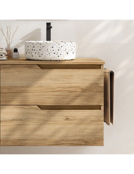 Mueble de baño suspendido SARAO con encimera madera