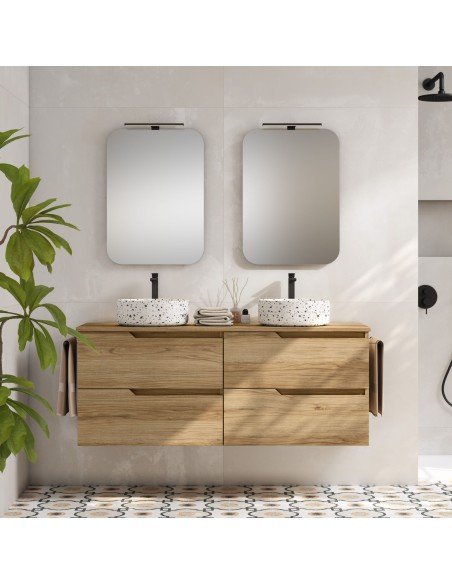 Mueble de baño suspendido SARAO con encimera madera