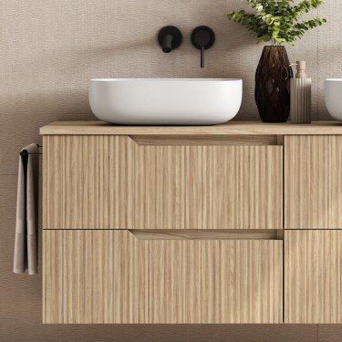 Mueble de baño suspendido SARAO bambú con encimera madera 2