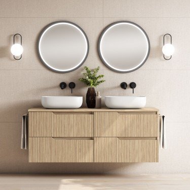 Mueble de baño suspendido SARAO bambú con encimera madera