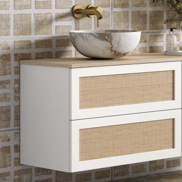 Mueble de baño suspendido CALMA con encimera madera 2