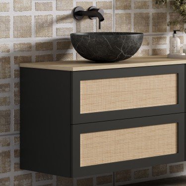 Mueble de baño suspendido CALMA con encimera madera 2