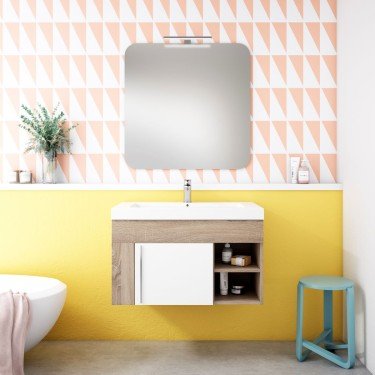 Mueble de baño suspendido FIORI con encimera cerámica con faldón.