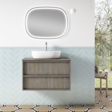 Mueble de baño suspendido NICOL con encimera madera