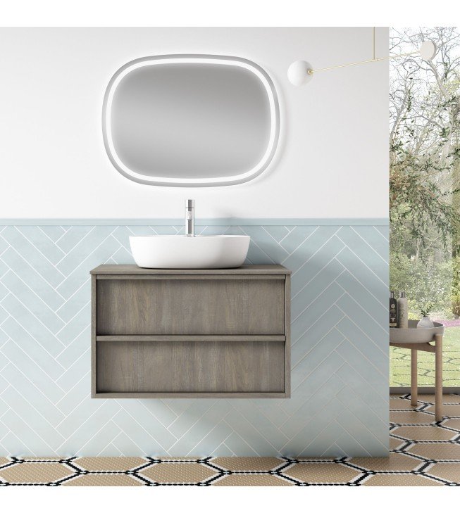 Mueble de baño suspendido NICOL con encimera madera Mueble de baño suspendido NICOL con encimera madera