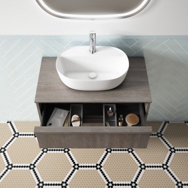 Mueble de baño suspendido NICOL con encimera madera 2