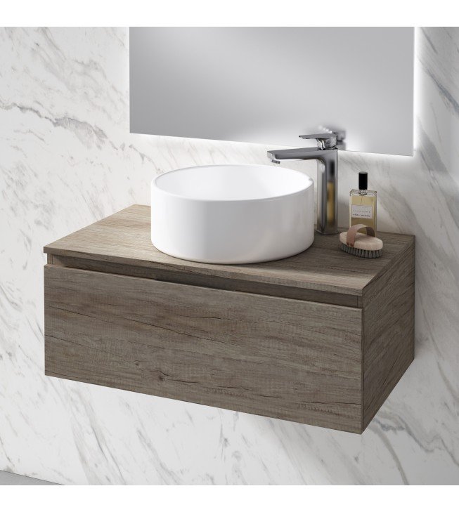 Mueble de baño suspendido VIOLETTA zahir con encimera madera Mueble de baño suspendido VIOLETTA zahir con encimera madera