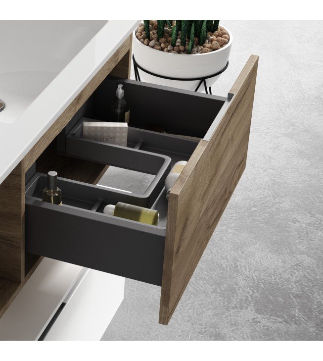 Mueble de baño suspendido VIOLETTA zahir con encimera madera Mueble de baño suspendido VIOLETTA zahir con encimera madera