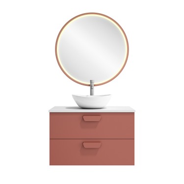 Mueble de baño suspendido HOLIKA arcilla con encimera madera