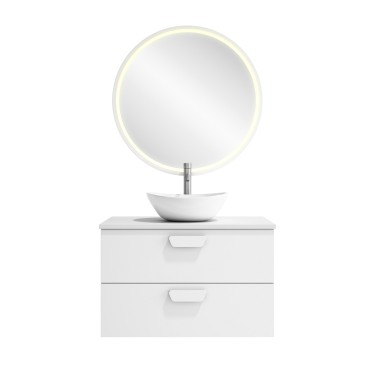 Mueble de baño suspendido HOLIKA blanco mate con encimera madera