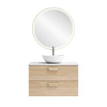 Mueble de baño suspendido HOLIKA blanco mate con encimera madera 2