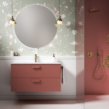 Mueble de baño suspendido HOLIKA arcilla con encimera cerámica Kent