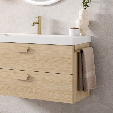 Mueble de baño suspendido HOLIKA roble boreal con encimera suri 2
