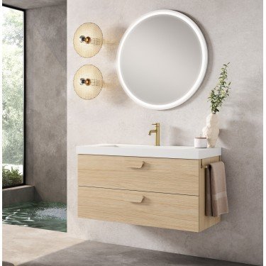 Mueble de baño suspendido HOLIKA roble boreal con encimera suri
