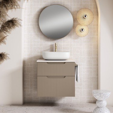 Mueble de baño suspendido DELEITE con encimera madera