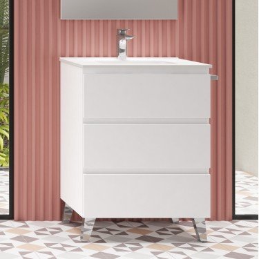 Mueble de baño al suelo SOHO blanco brillo con encimera cerámica Moma