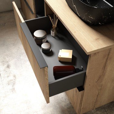 Mueble de baño suspendido LEMON 90 cm con encimera madera 2