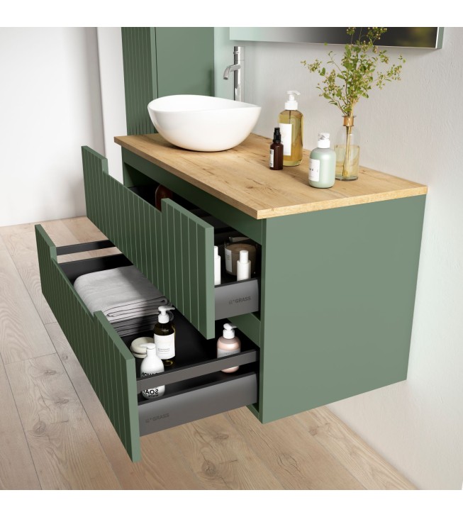 Mueble de baño suspendido ELORA con encimera madera Mueble de baño suspendido ELORA con encimera madera