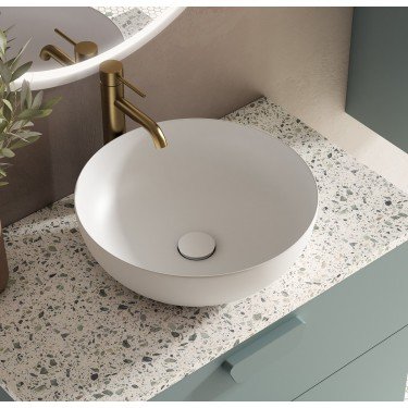 Mueble de baño suspendido HOLIKA azul con tapa terrazo sin lavabo 2