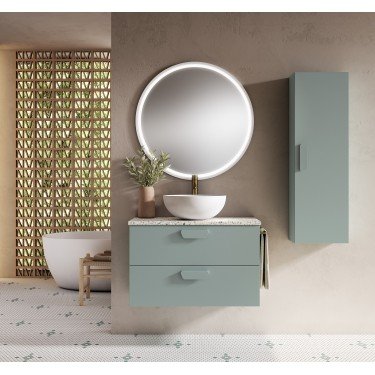 Mueble de baño suspendido HOLIKA azul con tapa terrazo sin lavabo