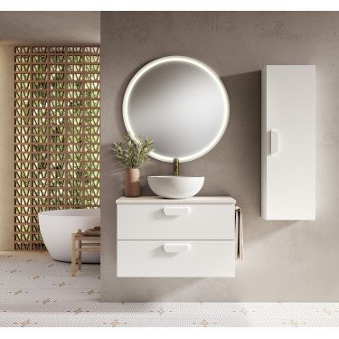 Mueble de baño suspendido HOLIKA blanco con tapa terrazo y lavabo