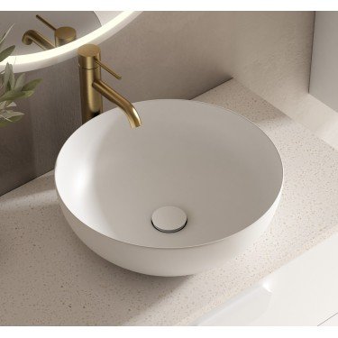 Mueble de baño suspendido HOLIKA blanco con tapa terrazo y lavabo 2