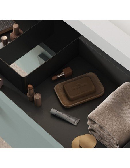 Mueble de baño suspendido HOLIKA madera con tapa terrazo y lavabo