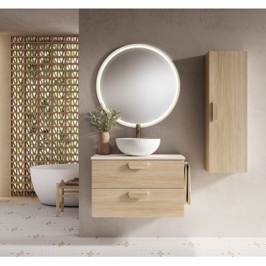 Mueble de baño suspendido HOLIKA madera con tapa terrazo y lavabo