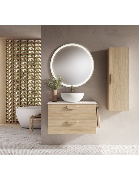 Mueble de baño suspendido HOLIKA madera con tapa terrazo y lavabo