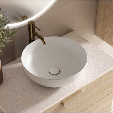 Mueble de baño suspendido HOLIKA madera con tapa terrazo y lavabo 2