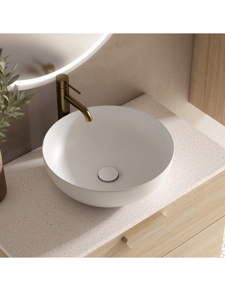 Mueble de baño suspendido HOLIKA madera con tapa terrazo y lavabo