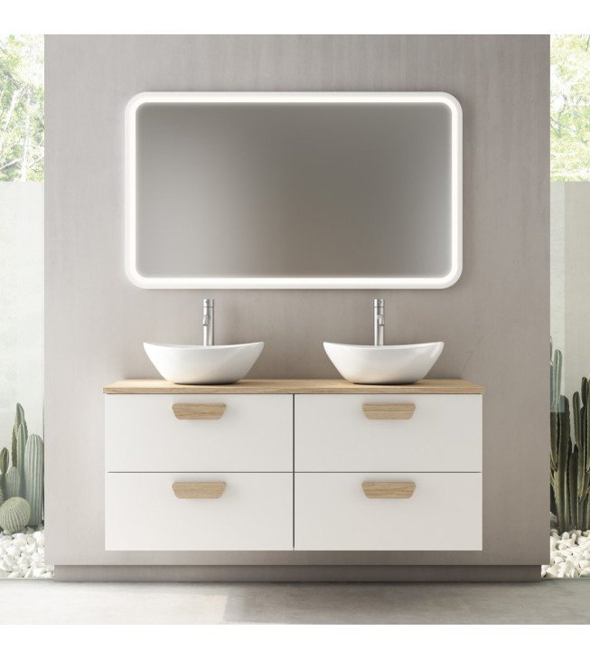 Mueble de baño suspendido HOLIKA con tapa madera y lavabo