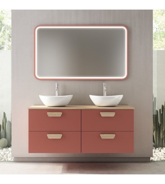 Mueble de baño suspendido HOLIKA con tapa madera y lavabo