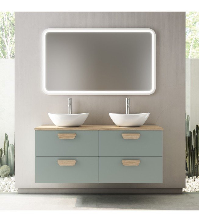 Mueble de baño suspendido HOLIKA con tapa madera y lavabo