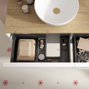 Mueble de baño suspendido HONEY blanco con tapa madera. 2