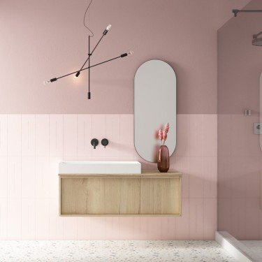 Mueble de baño suspendido HONEY en madera con tapa madera